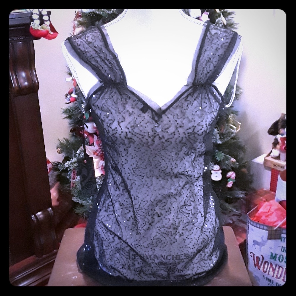 Black see thru tank top with sequins